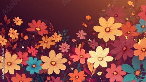 Wallpaper Mural A vibrant array of stylized floral illustrations with a warm, inviting color palette against a deep background creating a captivating visual experience Torontodigital.ca