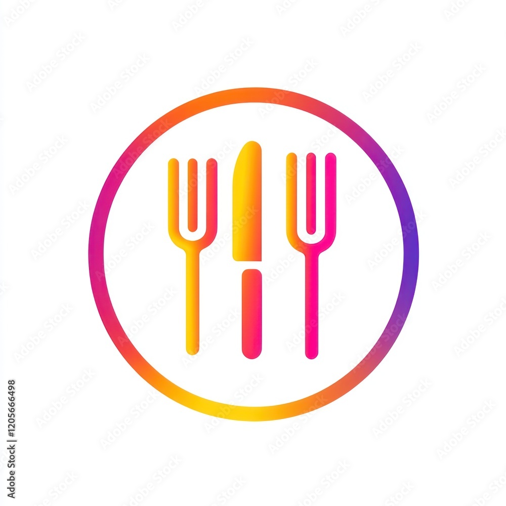 Colorful cutlery icon; restaurant, food, menu, dine, design Colorful cutlery icon; restaurant, food, menu, dine, design