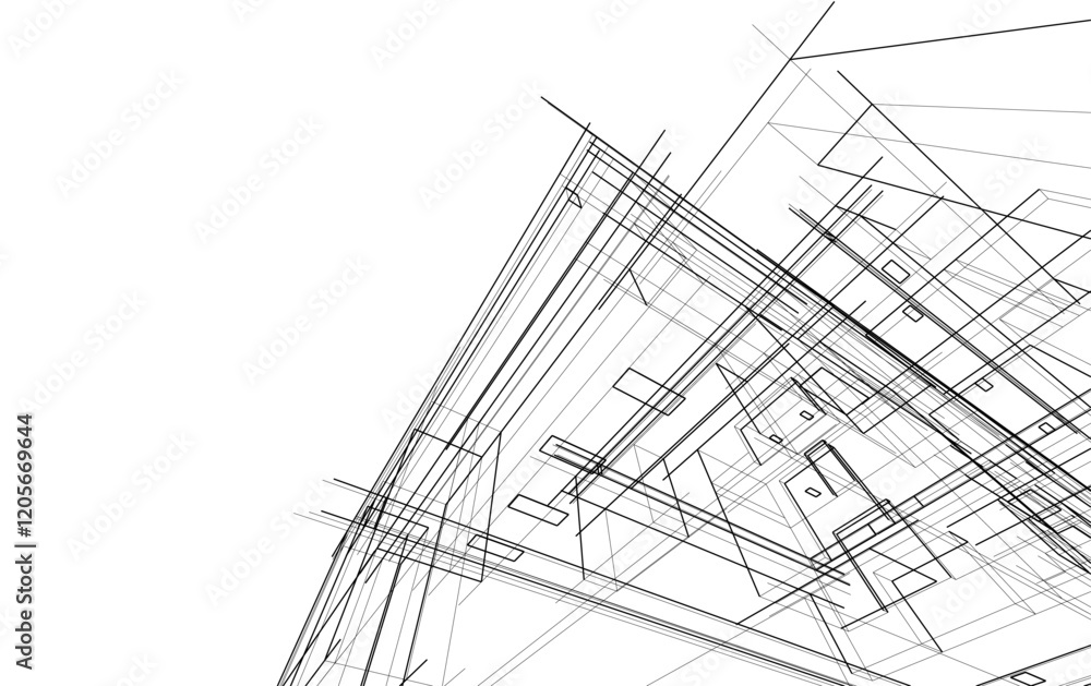 Architectural sketch of a house 3d illustration Architectural sketch of a house 3d illustration
