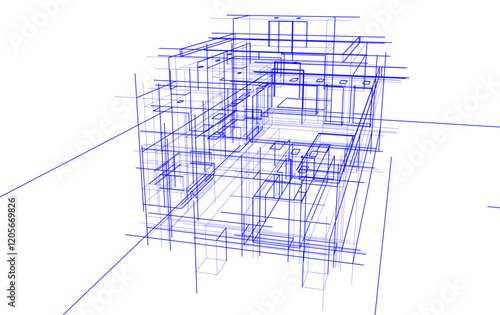 Architectural sketch of a house 3d illustration