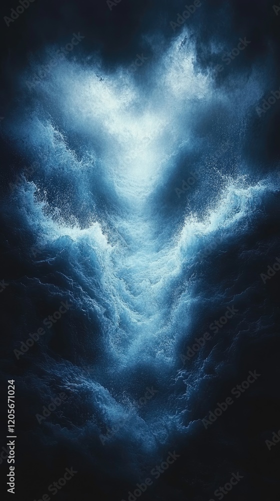 Fototapeta premium Dark Ocean Waves Crashing Towards Light