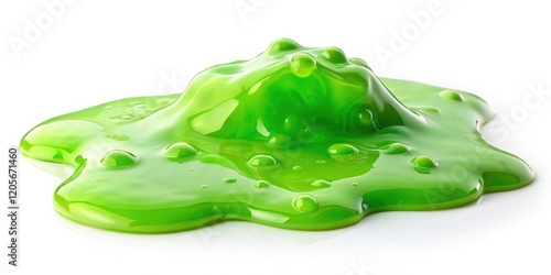 A small puddle of green slime oozing from the ground, dripping, environmental, wetlands, outdoors
