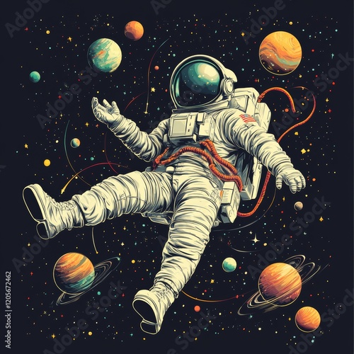 Wallpaper Mural Astronaut floating in space among planets and stars. Torontodigital.ca