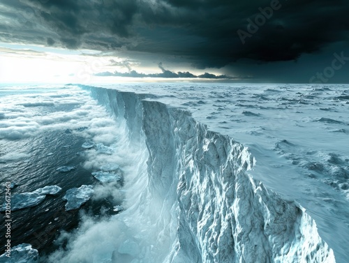 Melting iceberg collapse event ocean landscape photography arctic environment aerial view climate change concept photo