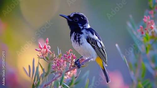 Bright Honeyeater Bird Enjoying Springtime Blossoms photo