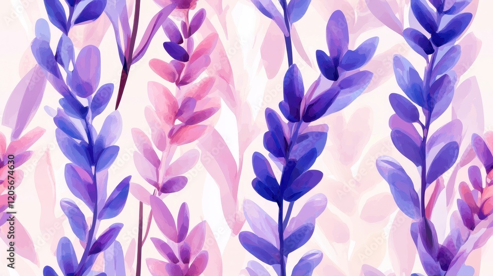 Lavender Sprig Pattern, intricate lavender sprigs arranged in a seamless design, soft light purple backdrop, perfect for textiles or wallpapers Lavender Sprig Pattern, intricate lavender sprigs arranged in a seamless design, soft light purple backdrop, perfect for textiles or wallpapers