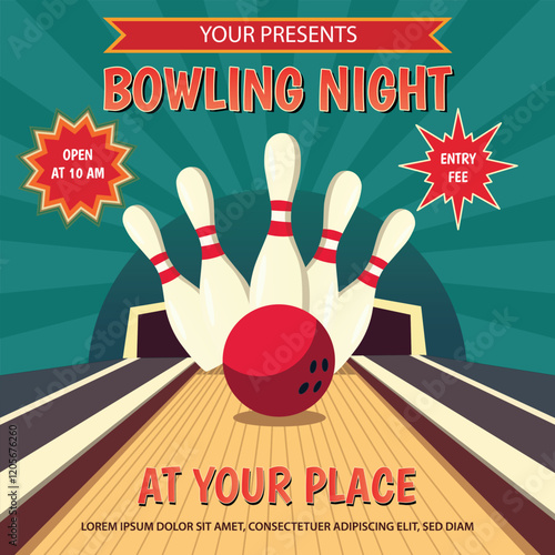 Vector illustration of Bowling night poster template design