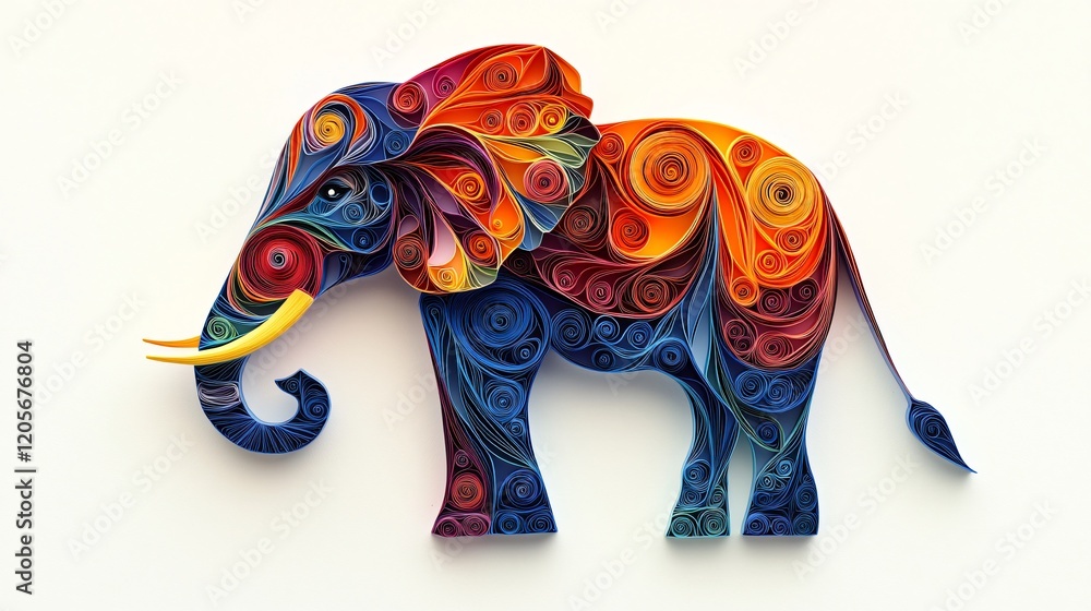 Obraz premium Colorful Paper Art Elephant Sculpture with Swirls and Spirals Design