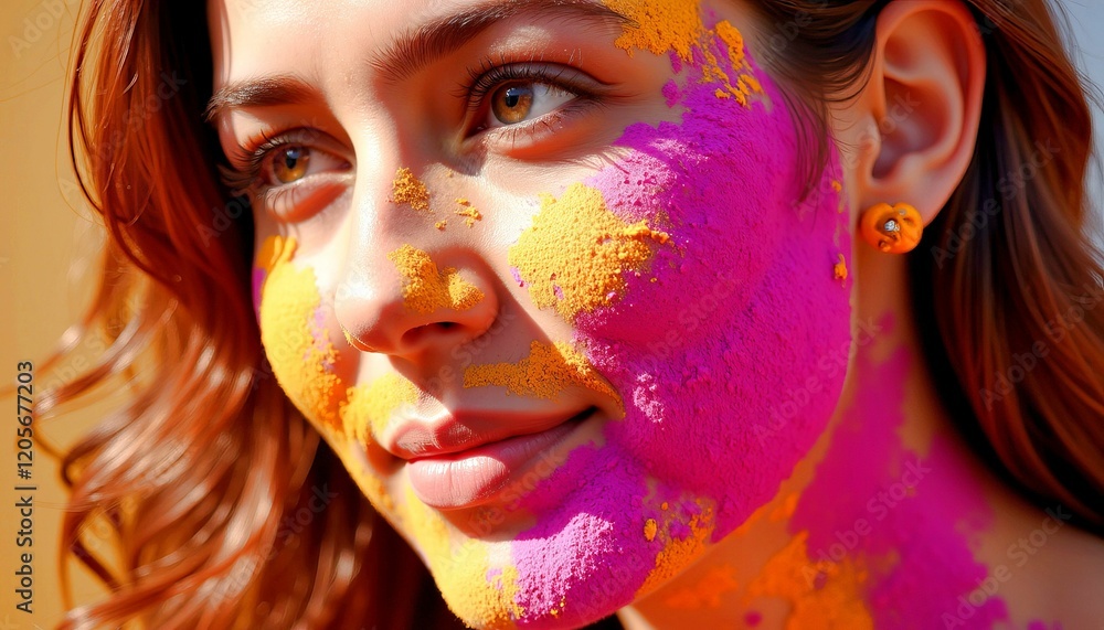 Woman Face with Colorful Holi Festival Powder Woman Face with Colorful Holi Festival Powder