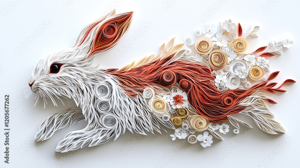 Obraz premium Artistic Paper Quilling Rabbit with Floral Design and Vibrant Colors