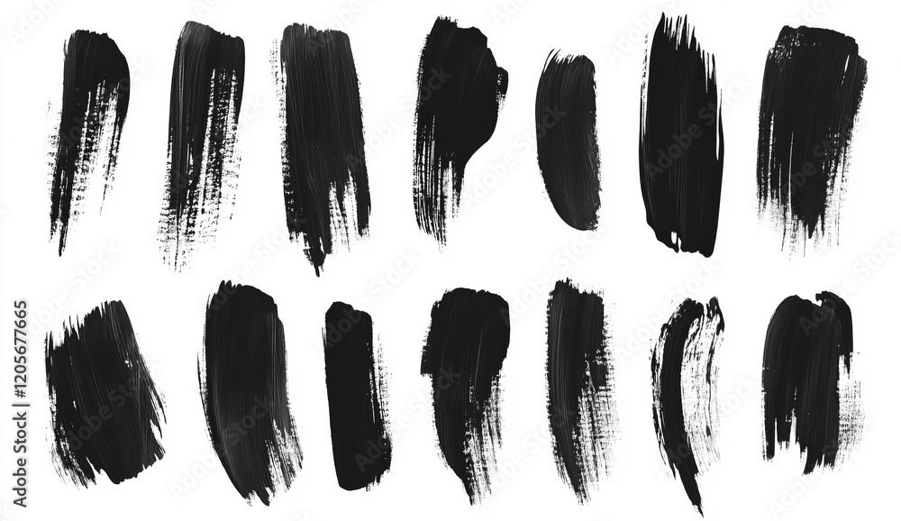 Collection of black paint brush strokes isolated on white background. (4) Collection of black paint brush strokes isolated on white background. (4)