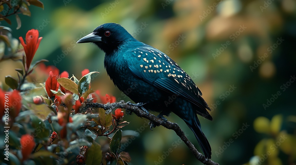 Obraz premium Tui Perched Gracefully on Vibrant Branches