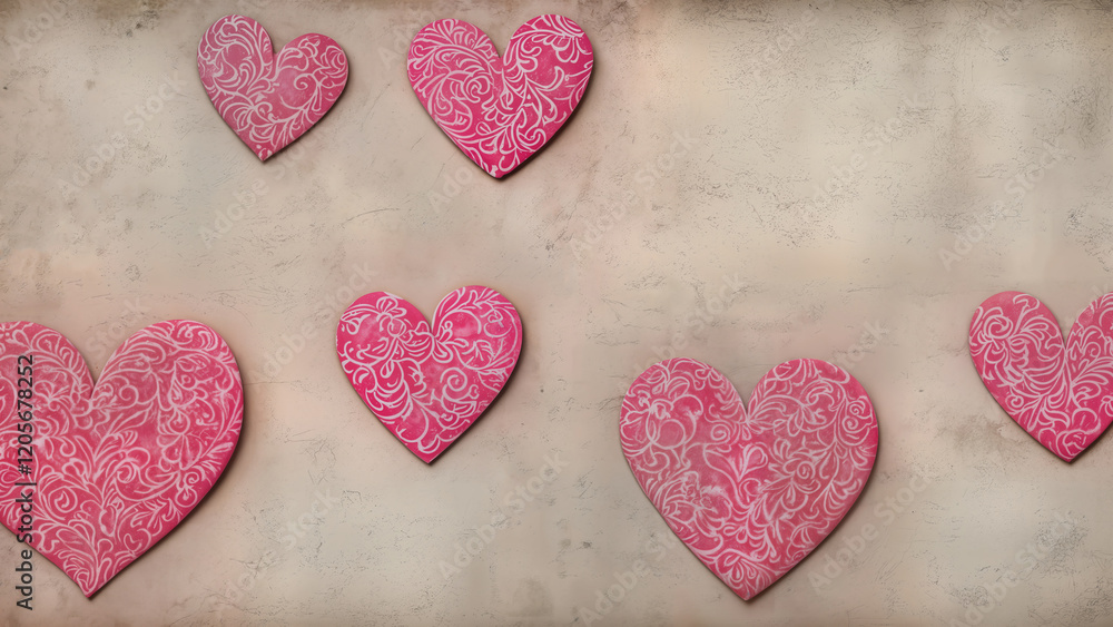 Fototapeta premium Red hearts and pink roses create a romantic backdrop for a special occasion or celebration