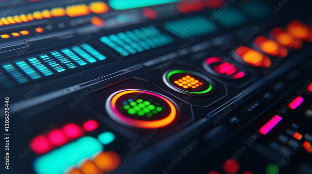 A close-up of vibrant digital controls and data visualizations showcasing a futuristic interface with colorful metrics. A close-up of vibrant digital controls and data visualizations showcasing a futuristic interface with colorful metrics.