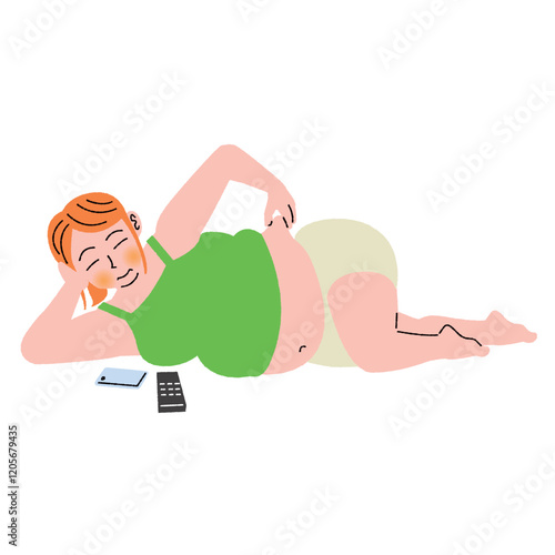 肥満の女性が横になって脂肪をつまむ