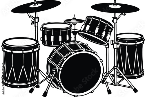 Detailed Drum Set Silhouette Illustration for Music Related