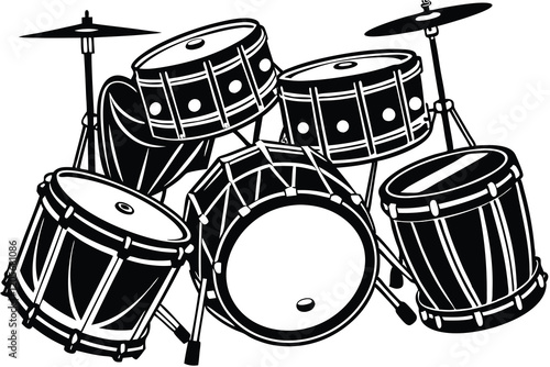 silhouette of the drums set on white background