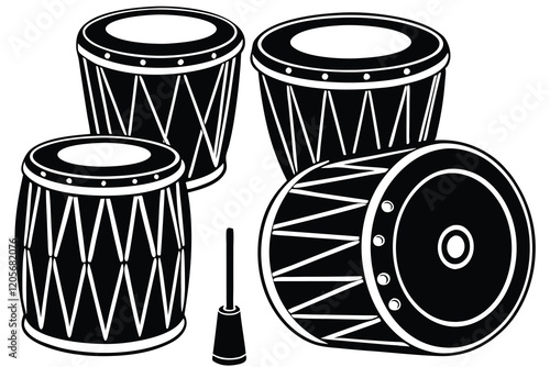 silhouette of the drums set on white background