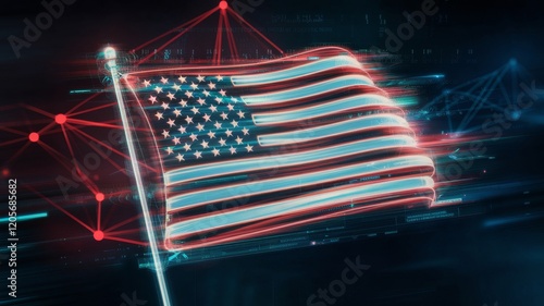 Obraz na płótnie American Flag Digitally Waving in Futuristic Network Setting