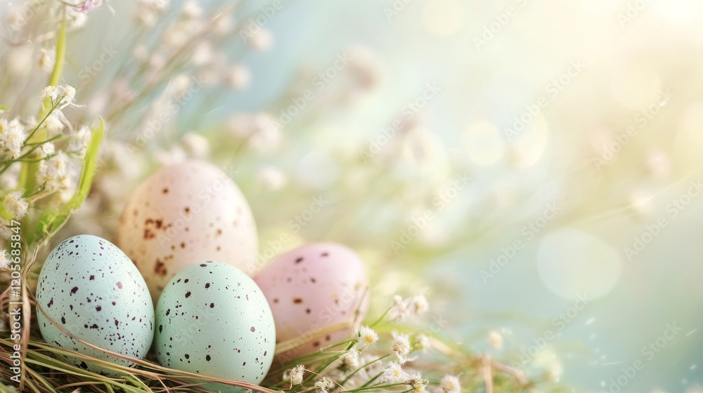 Delicate Easter Eggs Nestled Amongst Spring Flowers A Soft Pastel Celebration of New Beginnings Delicate Easter Eggs Nestled Amongst Spring Flowers A Soft Pastel Celebration of New Beginnings