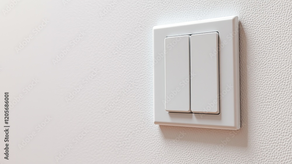 Modern Double Light Switch, Textured Wall, Close-Up Modern Double Light Switch, Textured Wall, Close-Up