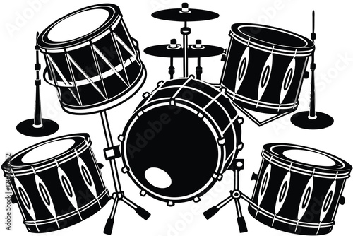Acoustic Drum Kit Silhouette, Drum Set, Trap Set Percussion musical instrument
