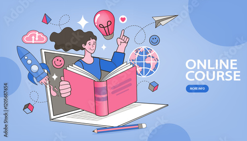 Online education. Distance learning, recorded classes, video tutorial metaphors. online educational. Home education, remote university graduation. e-learning and podcast. Vector flat.