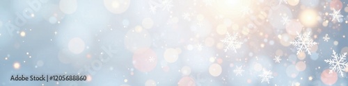 Glittering snowflakes fall gently on a white background, bokeh, sparkles