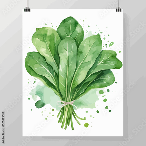 Spinach, hand drawn watercolor Spinach set on white background. Vegetable vector illustration. Pattern watercolor fruit.