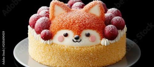 Adorable Fox Shaped Cake Decorated With Grapes photo