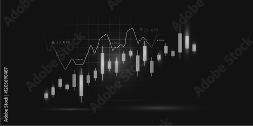 Stock market trading graph in black background