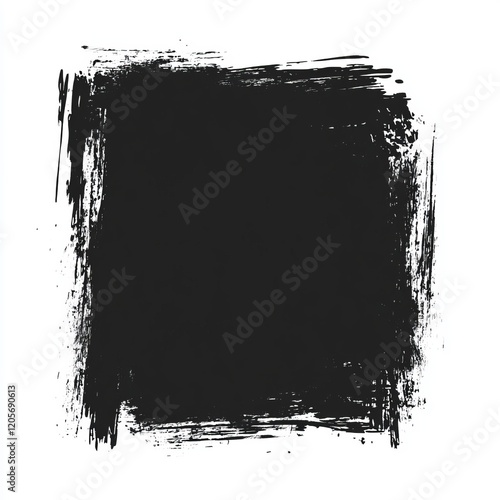 Black square grunge brush stroke texture isolated on white background.