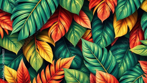 Wallpaper Mural Tropical Leaf Summer Textile Design - AI Art Torontodigital.ca