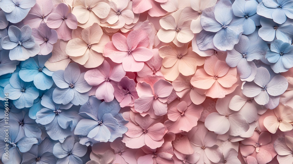 Fototapeta premium Pastel Hydrangea Flowers Arranged In Gradient Colors