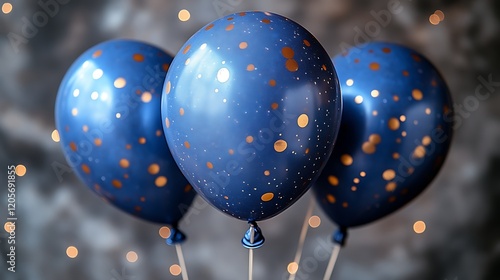 Wallpaper Mural Three Dark Blue Balloons With Gold Dots Torontodigital.ca