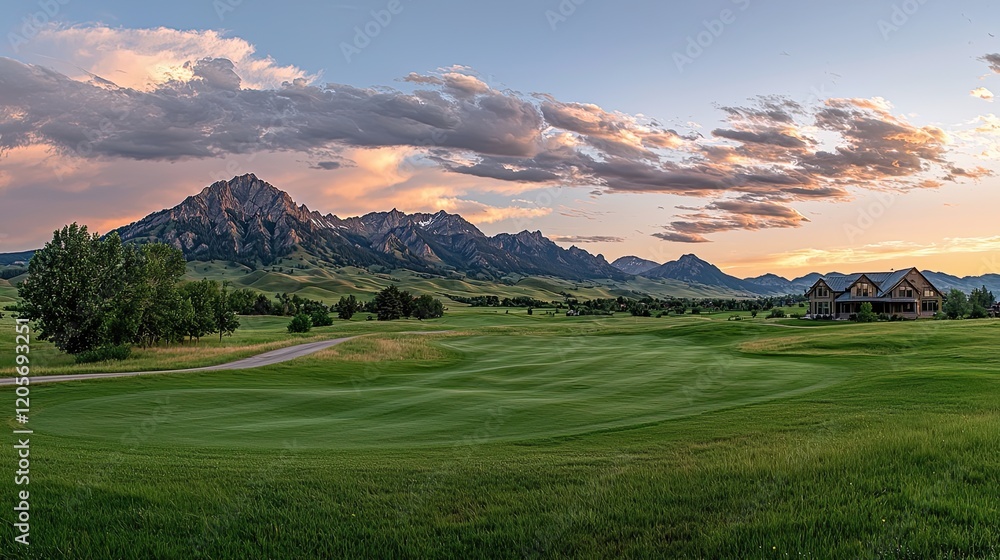 Fototapeta premium Sunset golfing at majestic mountains colorado
