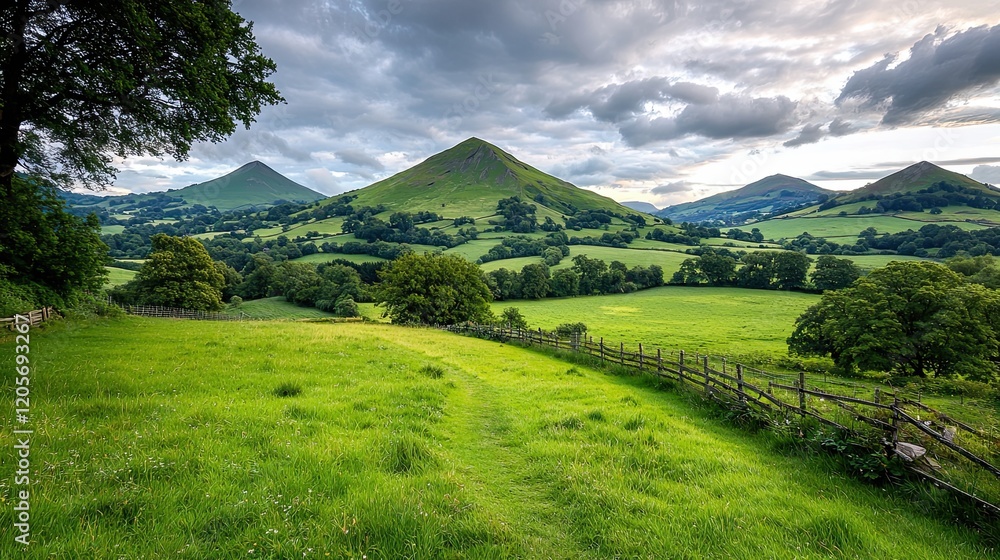 Peaceful hillside path countryside landscape Peaceful hillside path countryside landscape