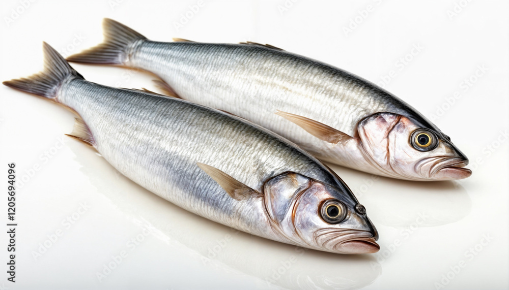 A pair of fresh silver fish showcasing their pristine quality, ideal for seafood dishes and rich in nutrients, commonly found in oceanic fisheries A pair of fresh silver fish showcasing their pristine quality, ideal for seafood dishes and rich in nutrients, commonly found in oceanic fisheries