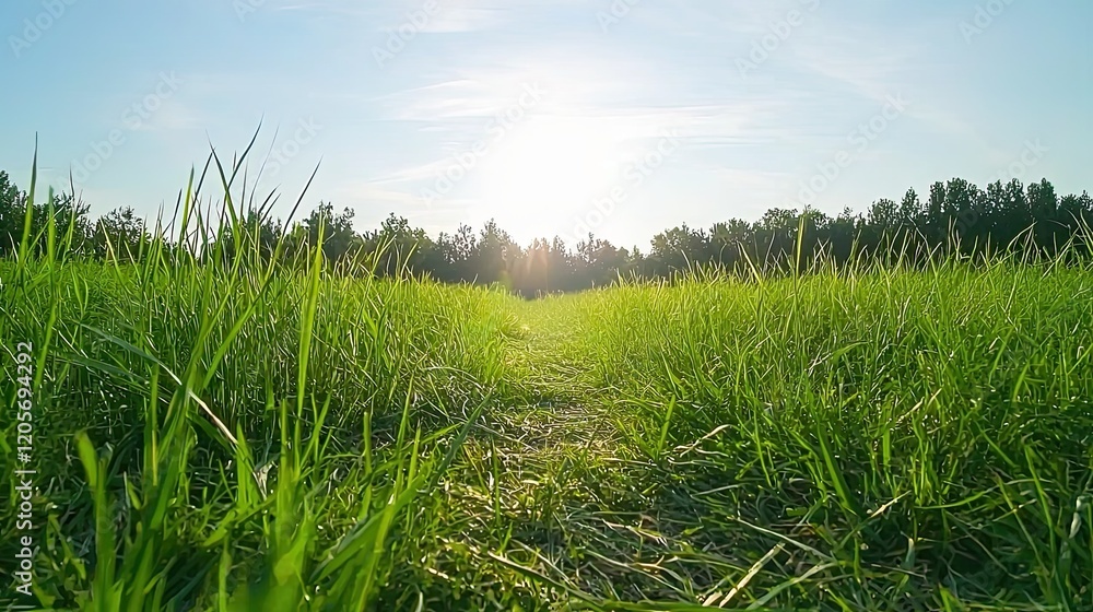 Sunlit pathway through tall grass nature scene Sunlit pathway through tall grass nature scene