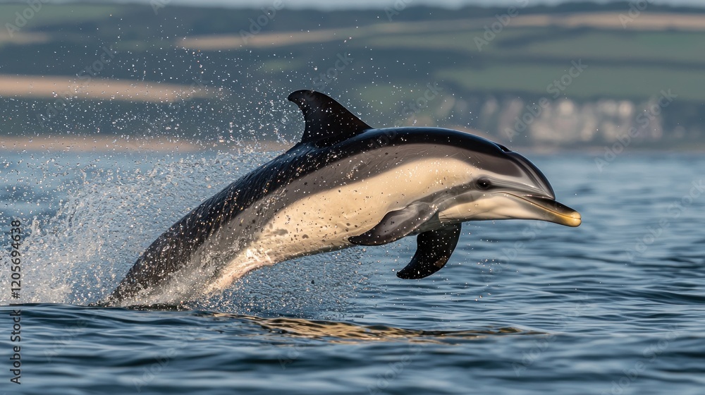 Obraz premium Dolphin leaping from ocean water.