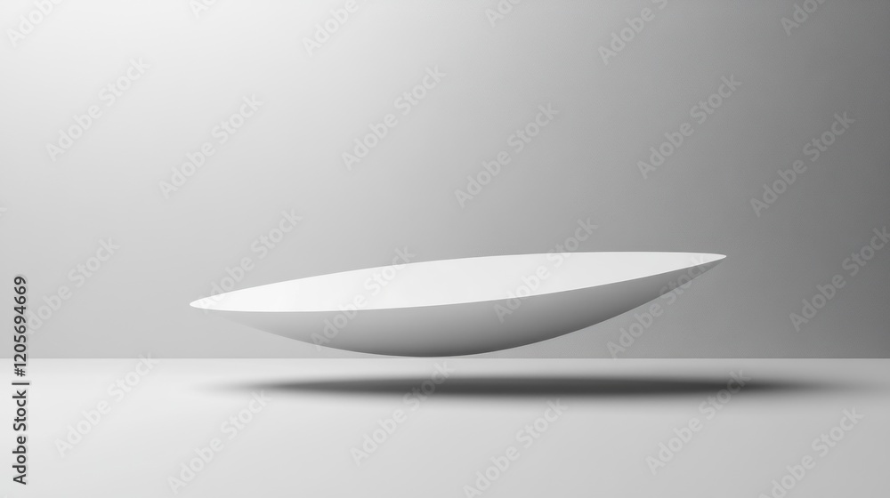 Minimalist floating white shape on a solid gray background, elegant and clean design, with shadow casting below Minimalist floating white shape on a solid gray background, elegant and clean design, with shadow casting below