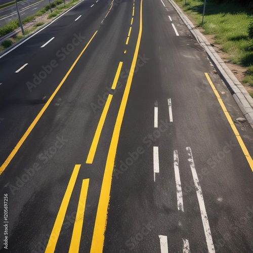 Wallpaper Mural Overhead view of empty paved road with double yellow lines, driving, Empty, urban Torontodigital.ca