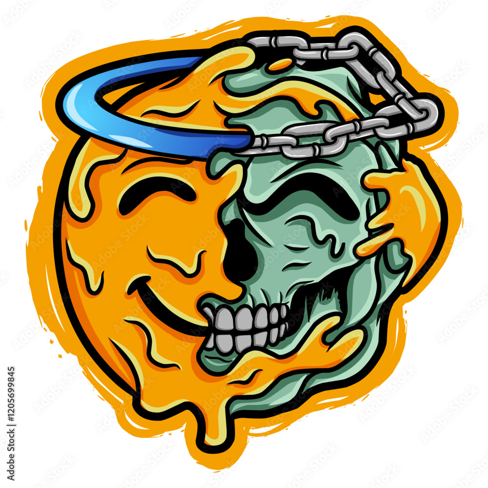Fototapeta premium the monster half skull emoticon
