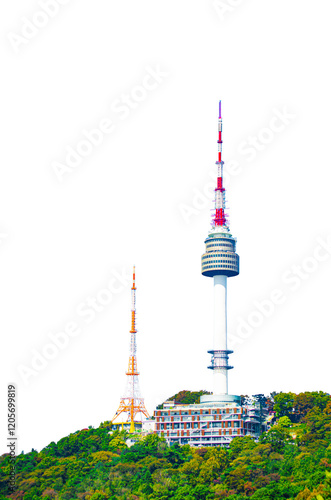 Namsan Mountain Seoul Tower isolate on transparent background, a popular tourist destination. in South Korea.