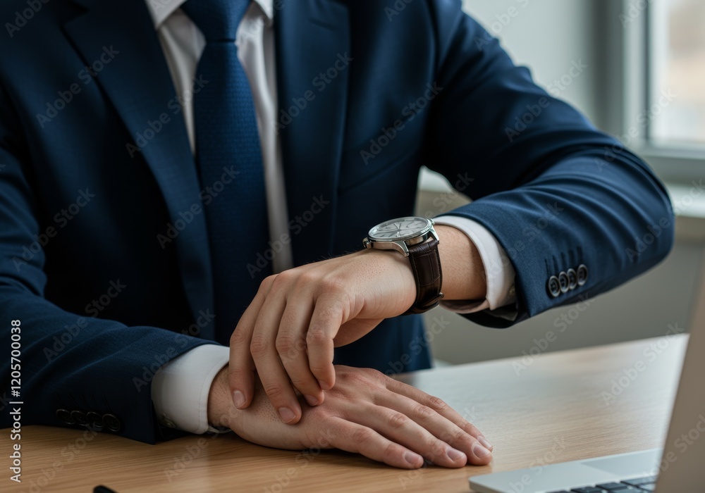 Obraz premium Close-up image of a business man checking time at the office.