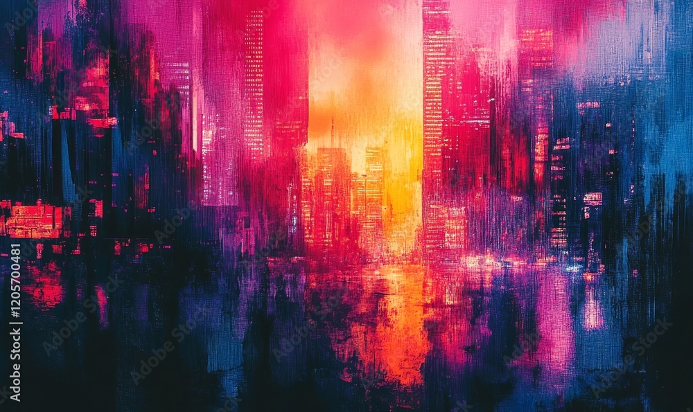 Abstract Cityscape Silhouette with Neon Hues, Generative AI Abstract Cityscape Silhouette with Neon Hues, Generative AI