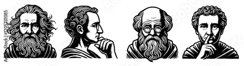 Set of four vector drawings of a philosopher