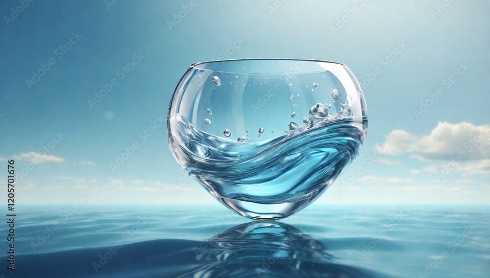 Elegant glass shape flying above the water. 3d rendering illustration.
Elegant glass shape flying above the water. 3d rendering illustration.