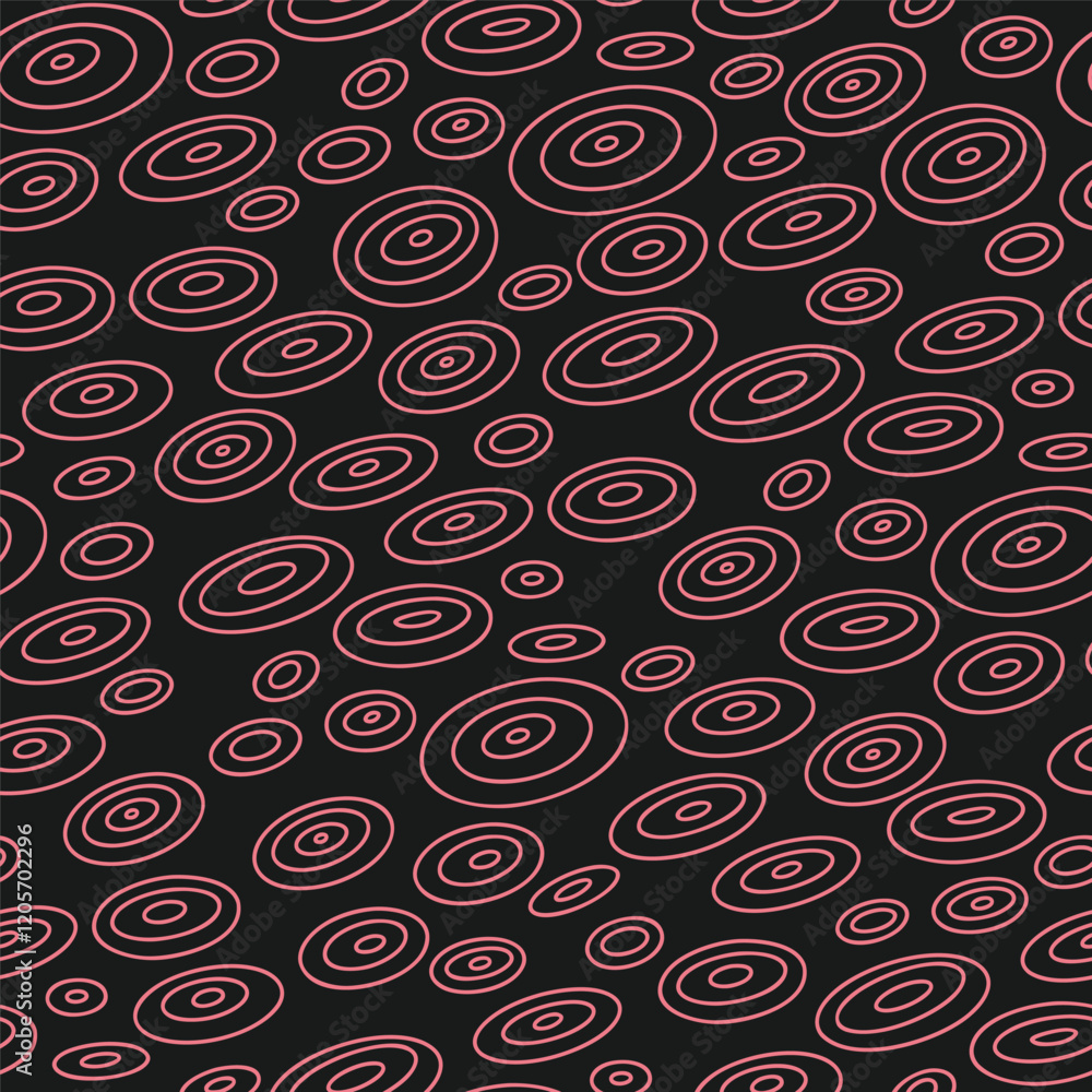Retro-futuristic pattern with concentric circles in varying sizes outlined in pink on a black background Retro-futuristic pattern with concentric circles in varying sizes outlined in pink on a black background