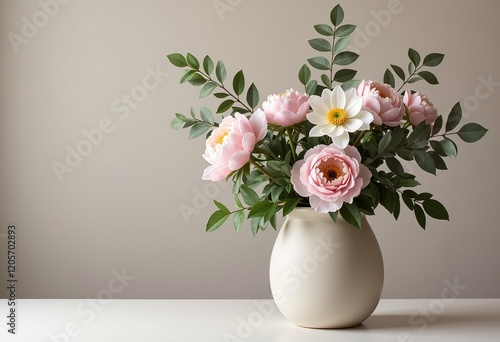 Wallpaper Mural Minimalist Bouquet with Blush Peonies White Anemones Eucalyptus Muted Palette Matte Ceramic Vase Soft Light Photorealistic  Torontodigital.ca